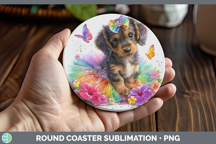 Wire Haired Dachshund Round Coaster Dogs 05 Rainbow Summer S