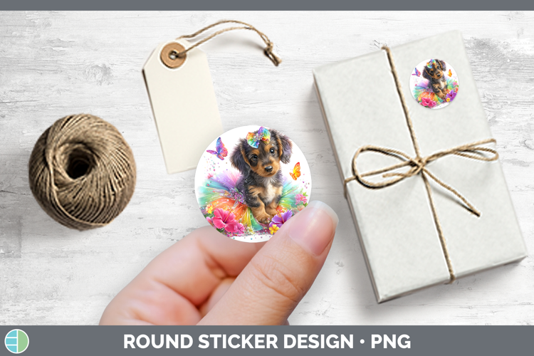 Dogs 05 Rainbow Summer Wire Haired Dachshund Stickers | Roun