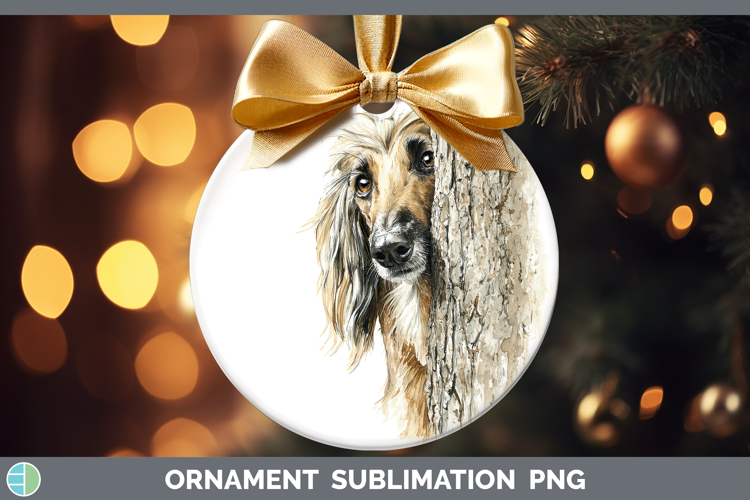 Afghan Hound Dogs 05 Tree Peek Ornament Sublimation Design