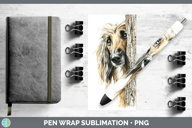 Afghan Hound Dogs 05 Tree Peek Pen Wrap Sublimation Design