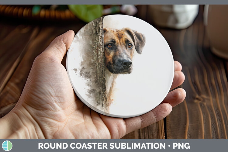 GorgeousDogs 05 Tree Peek Round Coaster design.