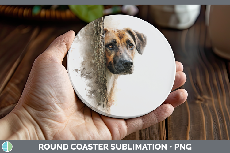 Black Mouth Cur Dogs 05 Tree Peek Round Coaster Sublimation
