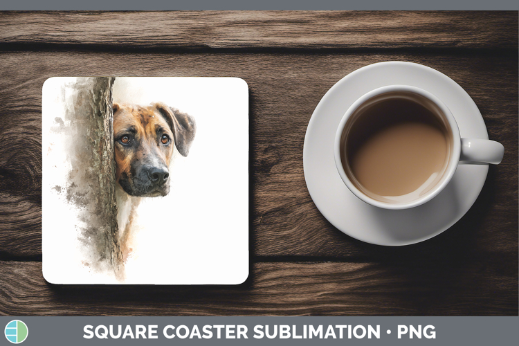 Black Mouth Cur Dogs 05 Tree Peek Square Coaster Sublimation