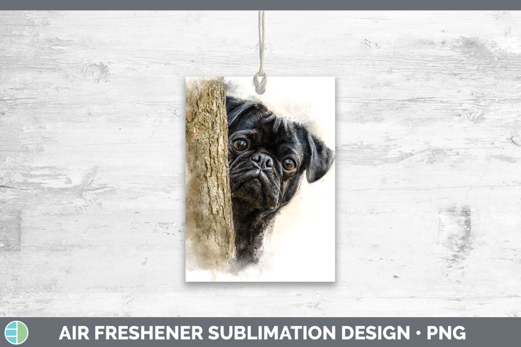 Black Pug Dogs 05 Tree Peek Air Freshener Sublimation Design