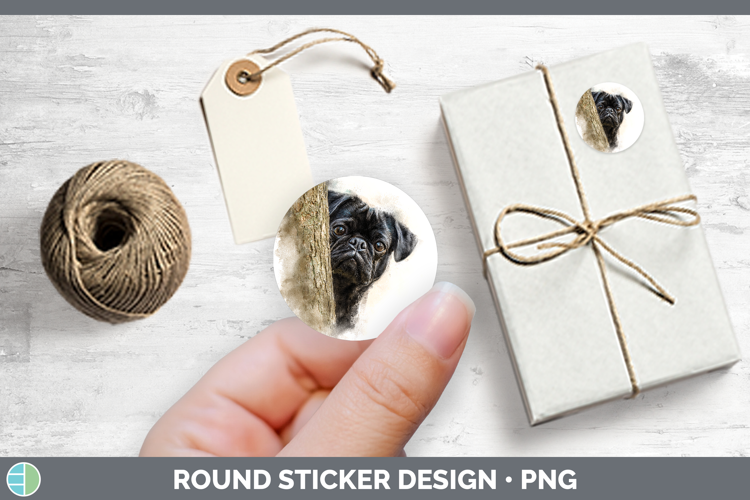 Black Pug Dogs 05 Tree Peek Stickers Design