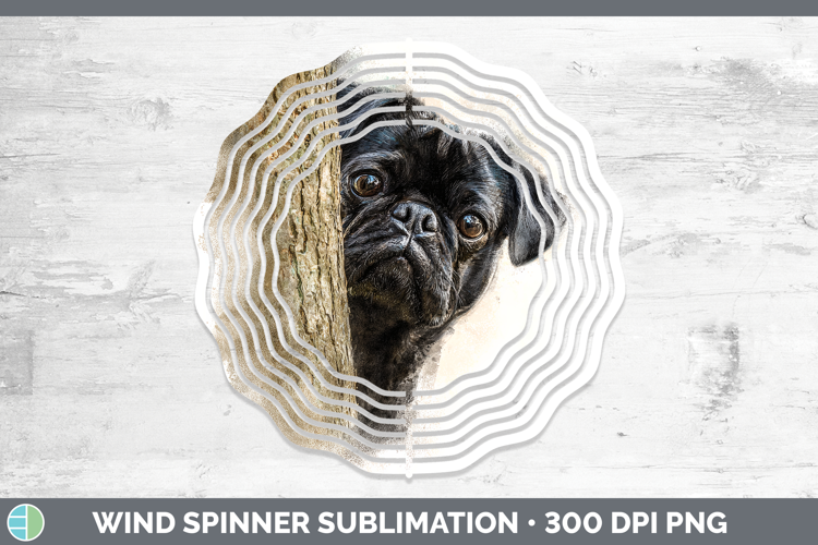 Black Pug Dogs 05 Tree Peek Wind Spinner Sublimation Design