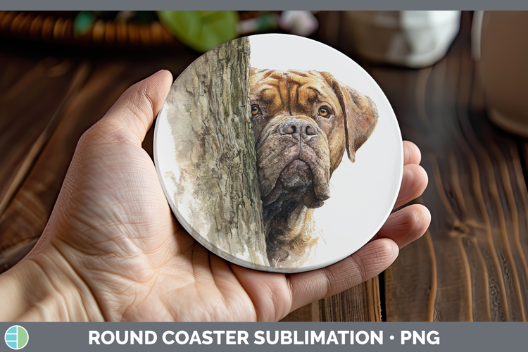 Bordeaux Mastiff Dogs 05 Tree Peek Round Coaster Sublimation