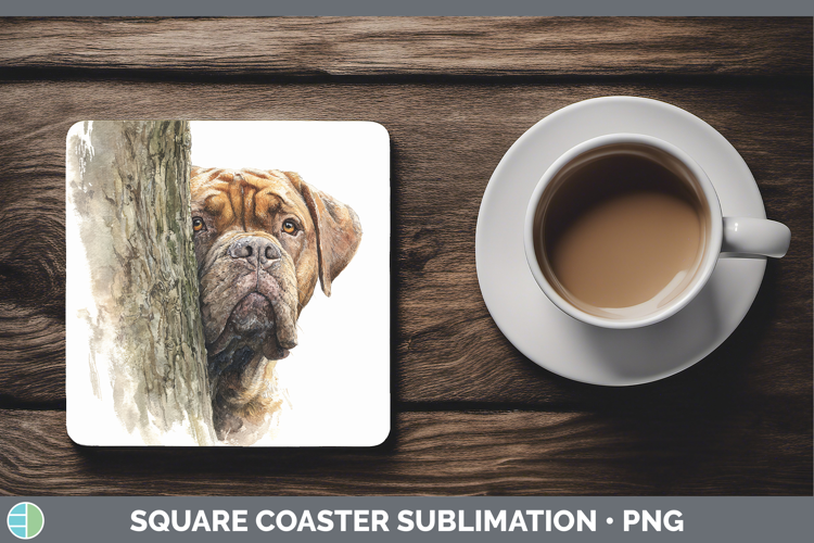 Bordeaux Mastiff Dogs 05 Tree Peek Square Coaster Sublimatio