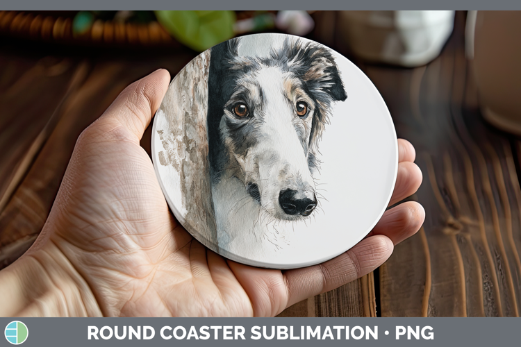 Borzoi Dogs 05 Tree Peek Round Coaster Sublimation Design