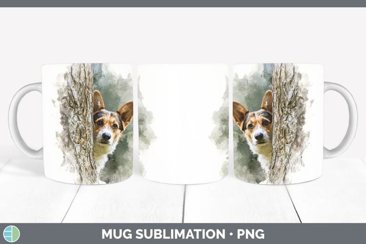 Cardigan Corgi Dogs 05 Tree Peek Mug Wrap Sublimation Design
