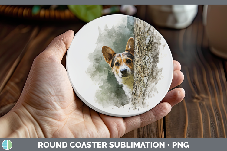 Cardigan Corgi Dogs 05 Tree Peek Round Coaster Sublimation D