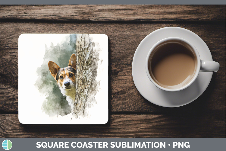 Cardigan Corgi Dogs 05 Tree Peek Square Coaster Sublimation