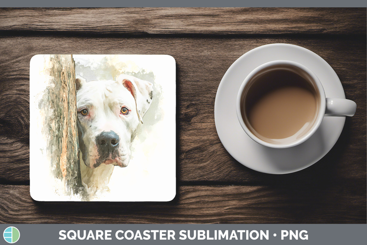 Dogo Argentino Dogs 05 Tree Peek Square Coaster Sublimation