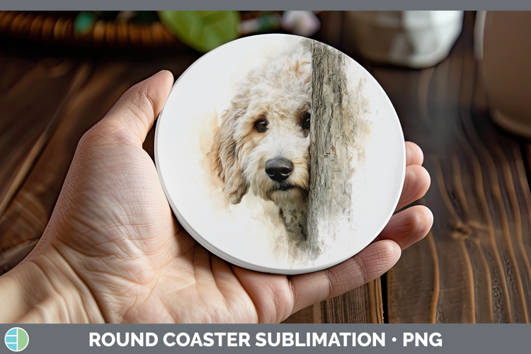 Double Doodle Dogs 05 Tree Peek Round Coaster Sublimation De