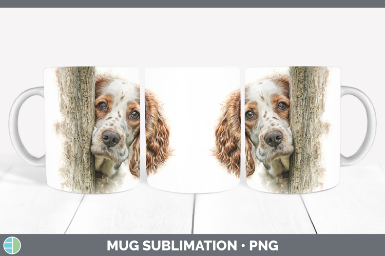 English Cocker Spaniel Dogs 05 Tree Peek Mug Wrap Sublimatio