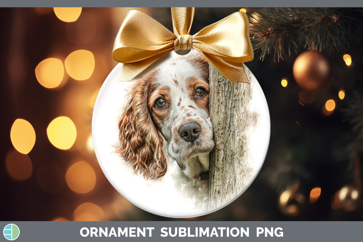 English Cocker Spaniel Dogs 05 Tree Peek Ornament Sublimatio