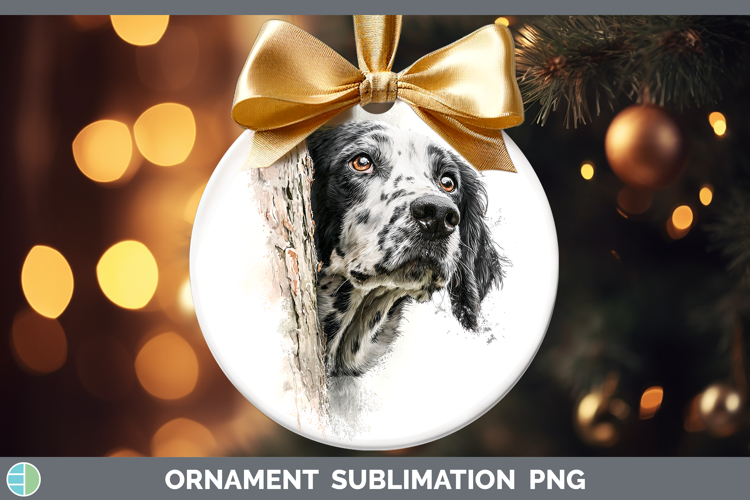 English Setter Black and White Dogs 05 Tree Peek Ornament Su