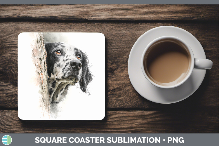 English Setter Black and White Dogs 05 Tree Peek Square Coas