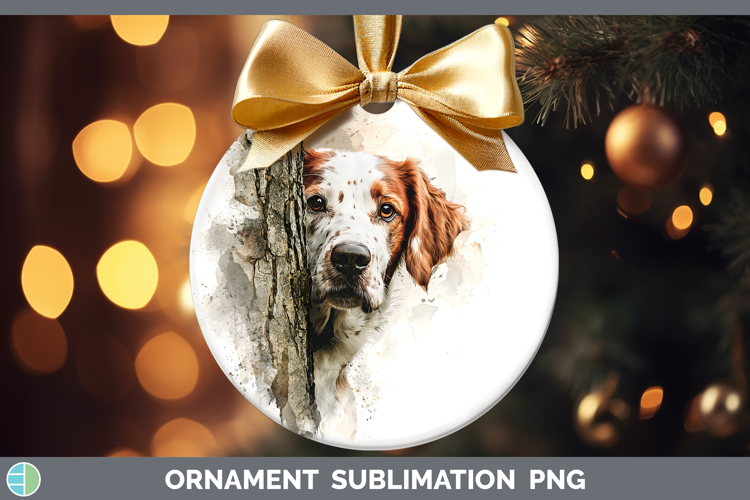 English Setter Red and White Dogs 05 Tree Peek Ornament Subl