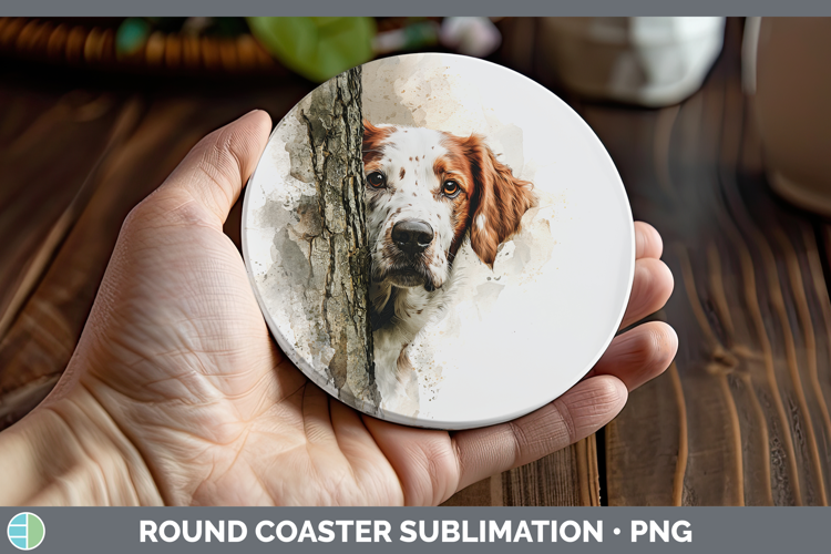 English Setter Red and White Dogs 05 Tree Peek Round Coaster