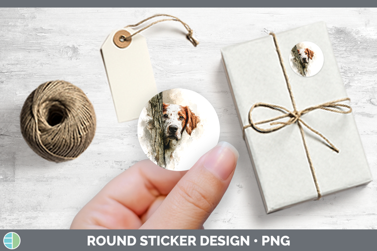 English Setter Red and White Dogs 05 Tree Peek Stickers Desi