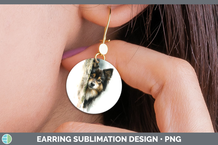 Finnish Lapphund Dogs 05 Tree Peek Round Earrings Sublimatio
