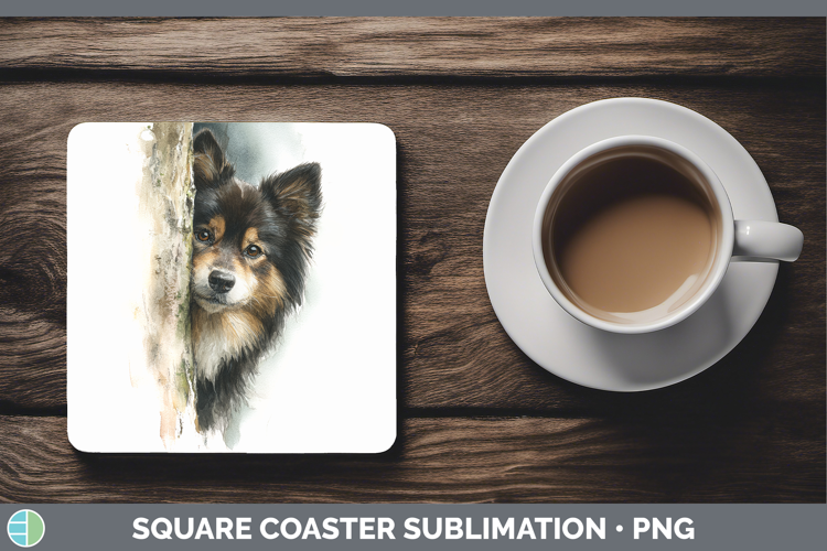 Finnish Lapphund Dogs 05 Tree Peek Square Coaster Sublimatio