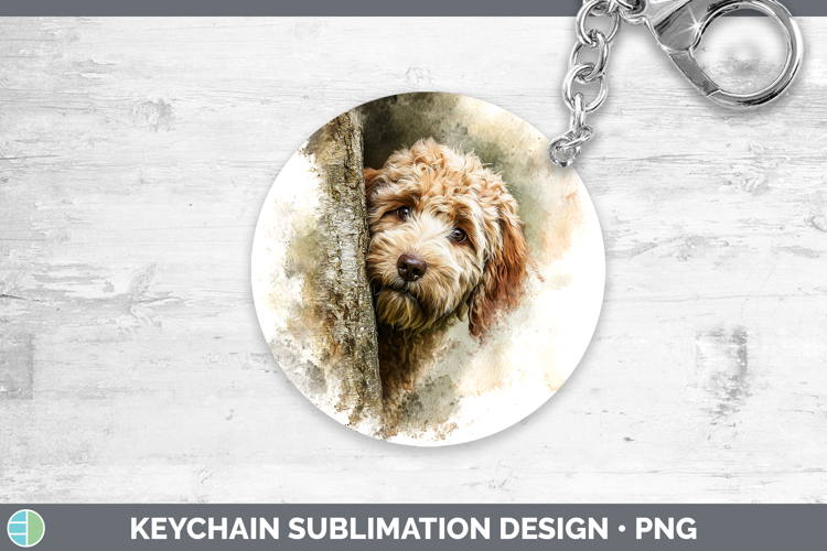 Labradoodle Dogs 05 Tree Peek Keychain Sublimation Design