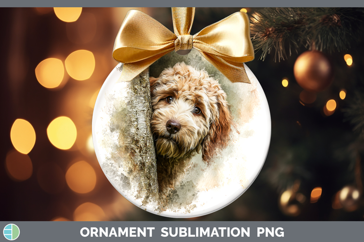 Labradoodle Dogs 05 Tree Peek Ornament Sublimation Design