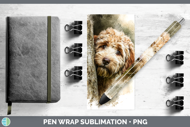 Labradoodle Dogs 05 Tree Peek Pen Wrap Sublimation Design