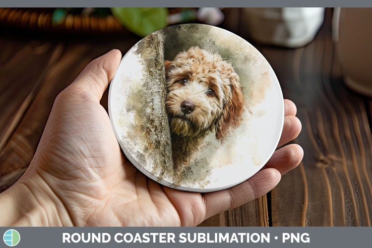 Labradoodle Dogs 05 Tree Peek Round Coaster Sublimation Desi