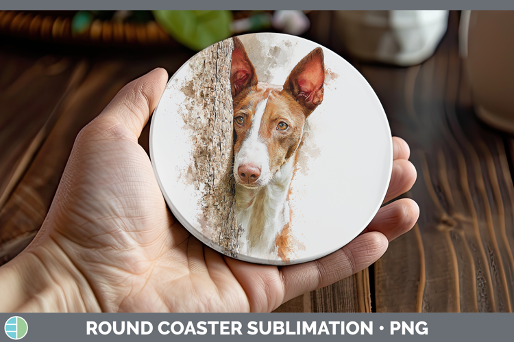 Podenco Canario Dogs 05 Tree Peek Round Coaster Sublimation