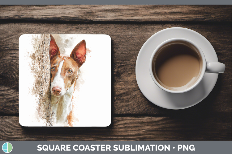 Podenco Canario Dogs 05 Tree Peek Square Coaster Sublimation
