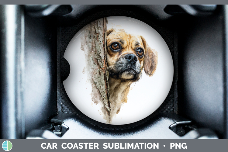 Puggle Dogs 05 Tree Peek Car Coaster Sublimation Design
