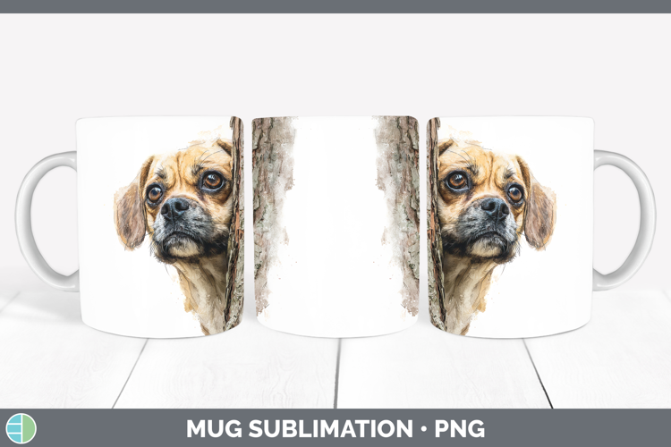 Puggle Dogs 05 Tree Peek Mug Wrap Sublimation Design