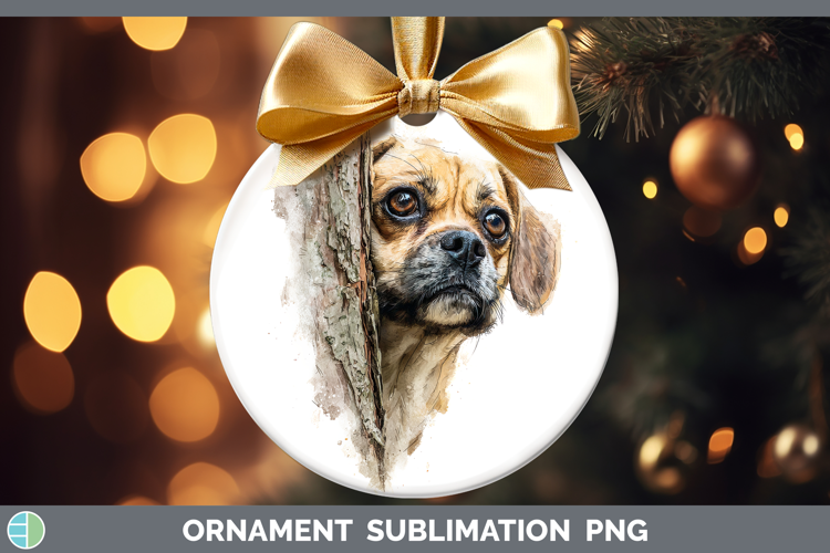 Puggle Dogs 05 Tree Peek Ornament Sublimation Design