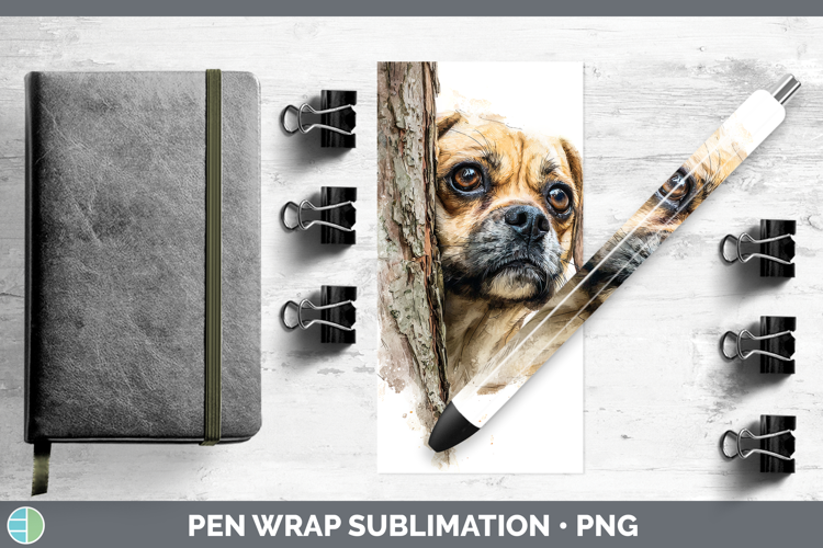 Puggle Dogs 05 Tree Peek Pen Wrap Sublimation Design