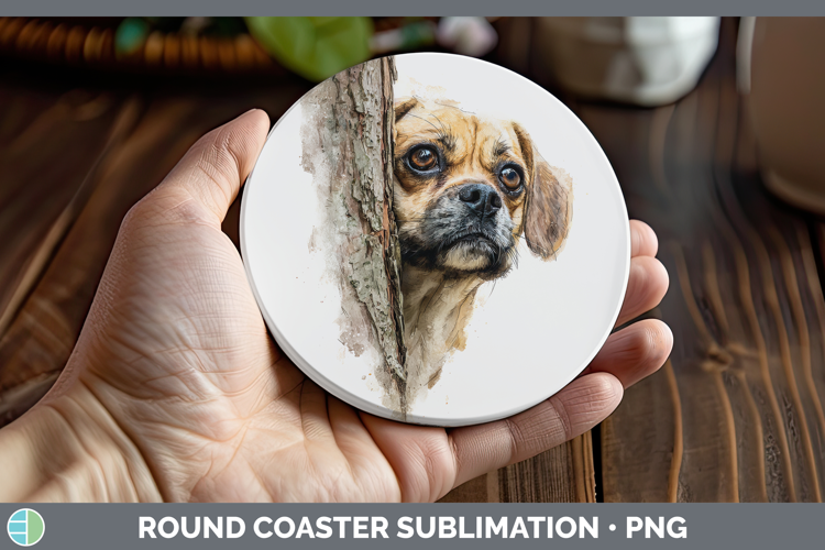 Puggle Dogs 05 Tree Peek Round Coaster Sublimation Design