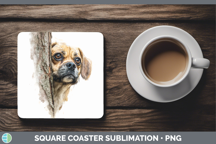 Puggle Dogs 05 Tree Peek Square Coaster Sublimation Design