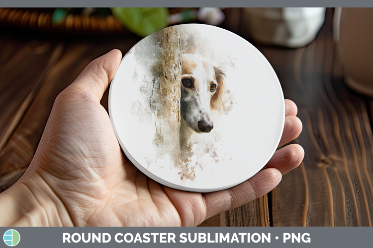 Saluki Dogs 05 Tree Peek Round Coaster Sublimation Design