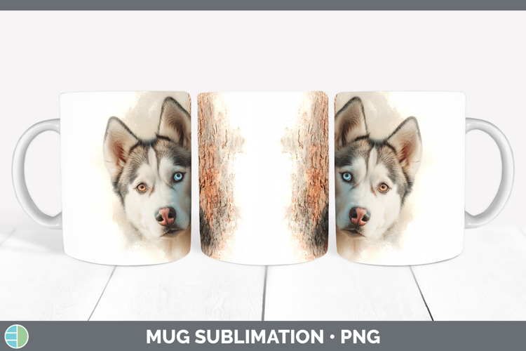 Siberian Husky Dogs 05 Tree Peek Mug Wrap Sublimation Design