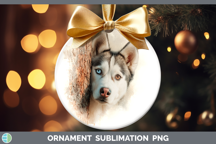 Siberian Husky Dogs 05 Tree Peek Ornament Sublimation Design