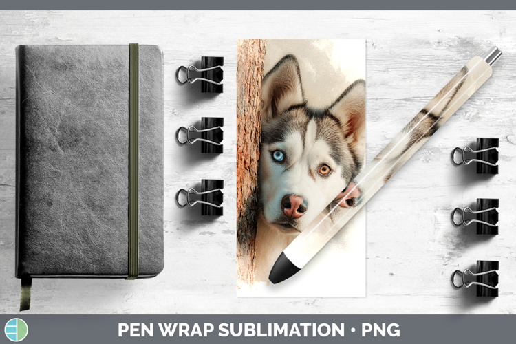 Siberian Husky Dogs 05 Tree Peek Pen Wrap Sublimation Design