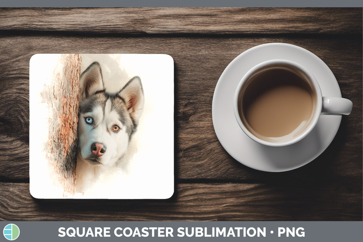Siberian Husky Dogs 05 Tree Peek Square Coaster Sublimation
