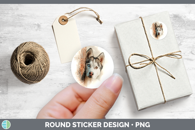 Siberian Husky Dogs 05 Tree Peek Stickers Design