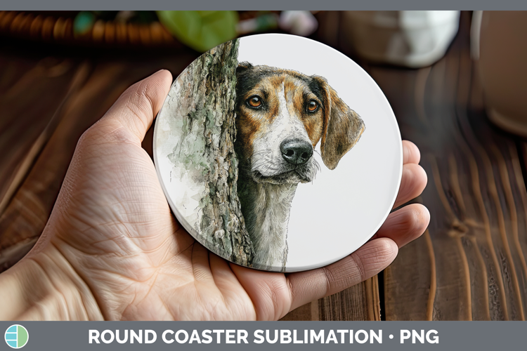 Warren Hound Dogs 05 Tree Peek Round Coaster Sublimation Des