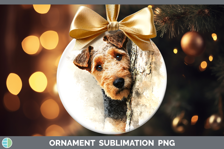 Welsh Terrier Dogs 05 Tree Peek Ornament Sublimation Design