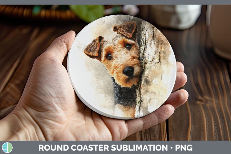 Welsh Terrier Dogs 05 Tree Peek Round Coaster Sublimation De