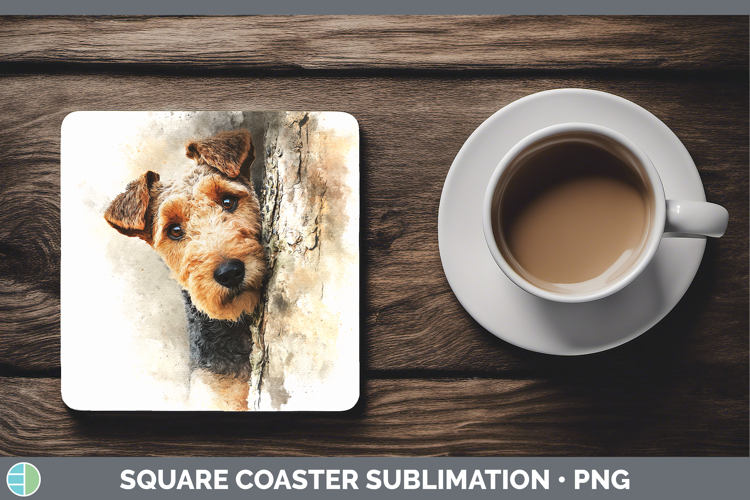 Welsh Terrier Dogs 05 Tree Peek Square Coaster Sublimation D