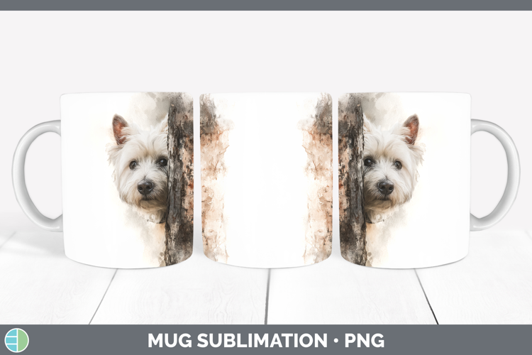 White Highland Terrier Dogs 05 Tree Peek Mug Wrap Sublimatio